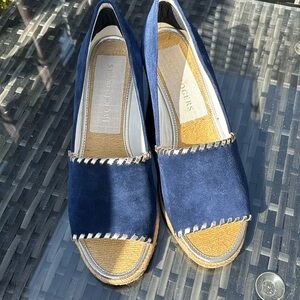 Jack Rogers Palmer Navy Suede Open Toe Wedge sz 9.5